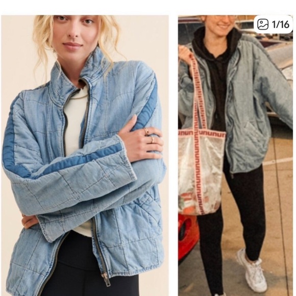 FREE PEOPLE Dolman Quilted Denim Jacket Size Medium - Picture 15 of 15